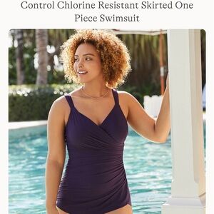 Lands' End Purple Chlorine Resistant One Piece Swimsuit 18 Long NWT